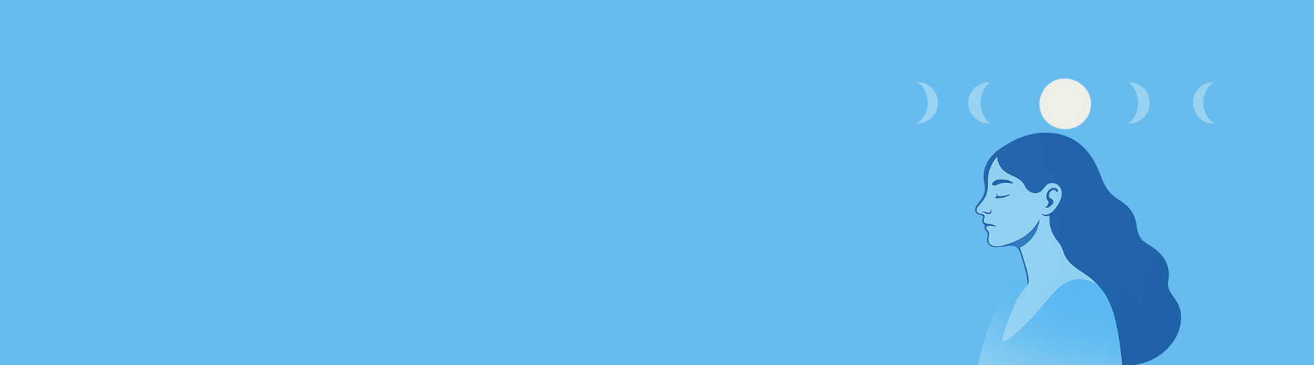 Illustration of a woman with moon phases above her head, representing menstrual cycle awareness.